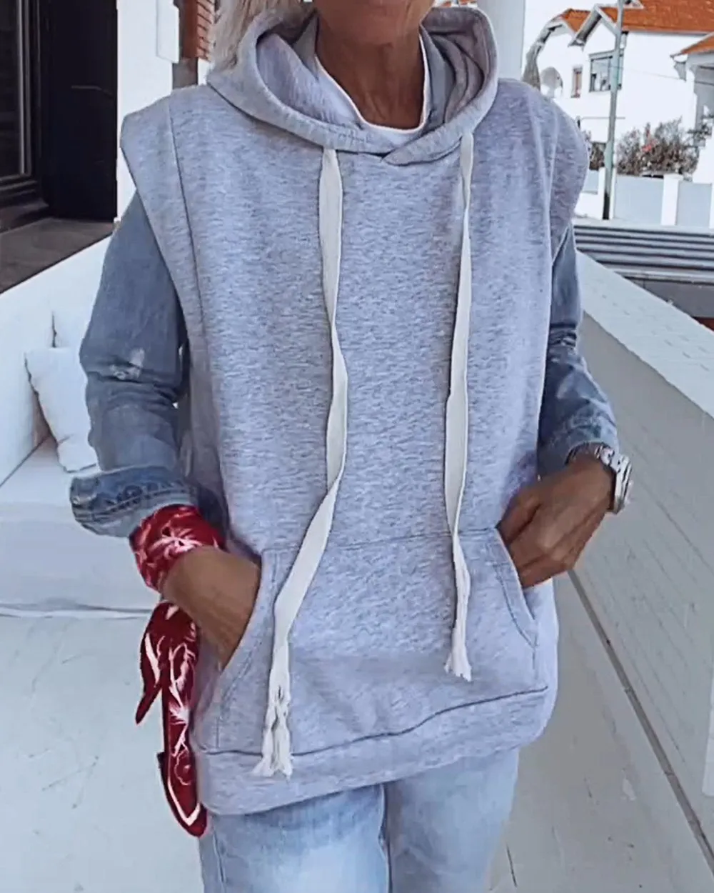 Women's Solid Color Hooded Vest Sweatshirt